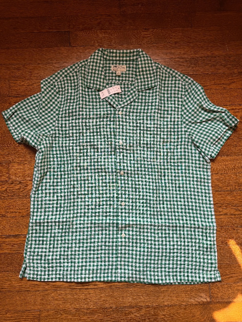 J Crew Short-sleeve linen camp-collar shirt in gingham